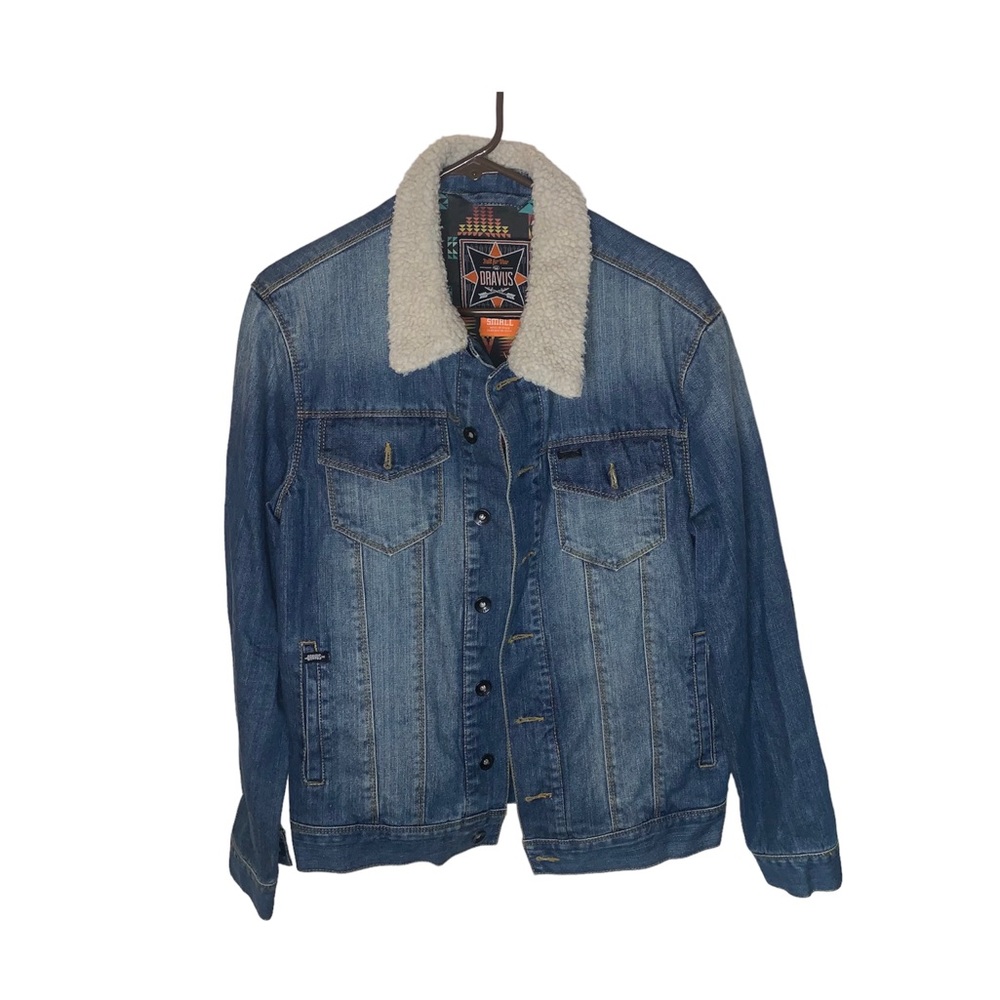 Dravus Sherpa Collared Western Tribal Print lined Denim Jacket Men's Small